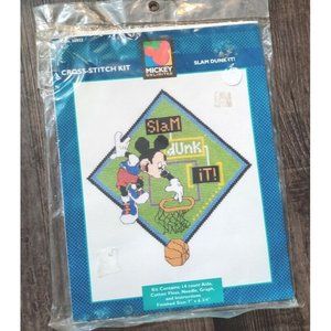 Vtg Mickey Unlimited SLAM DUNK IT Cross Stitch Kit Basketball 36022 Opened Unuse